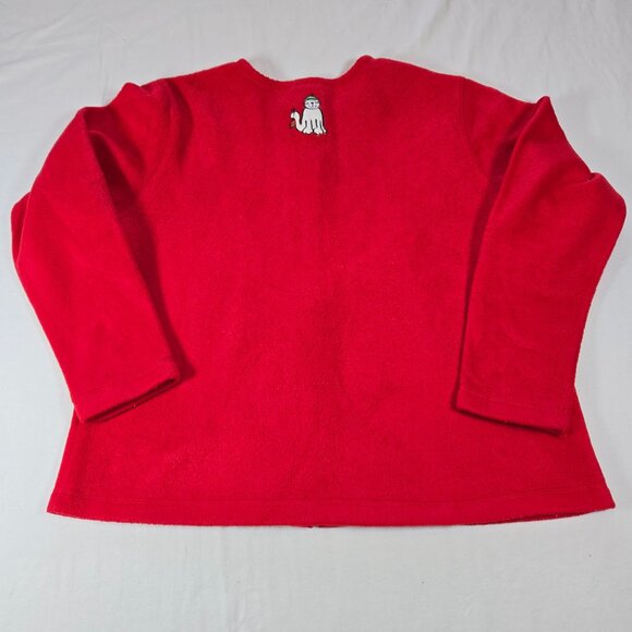 Vintage Red Fleece Cardigan With Embroidered Cat & Yarn Patterns - Picture 2 of 12